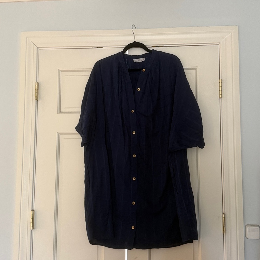 Navy Button Down Shirt Dress for Women